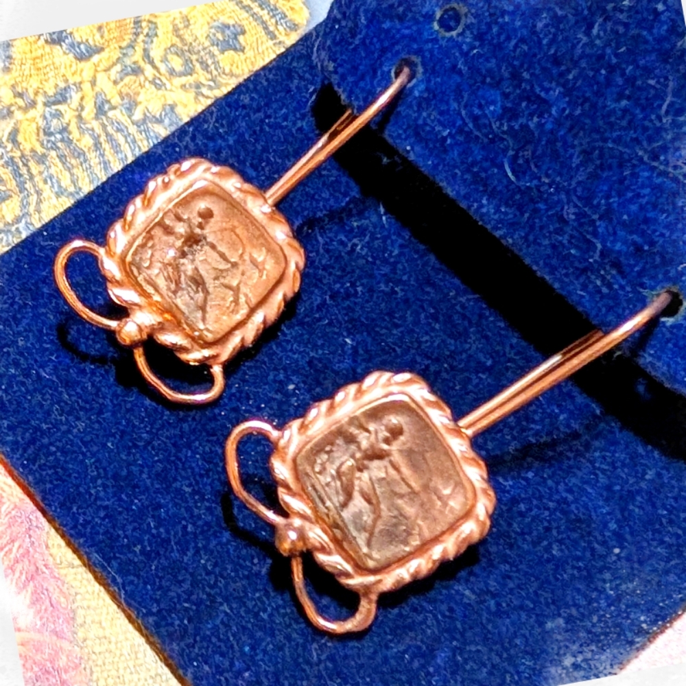 VTG Greek god Hercules 14k Gold over 925 Sterling Silver Earrings - Picture 5 of 7